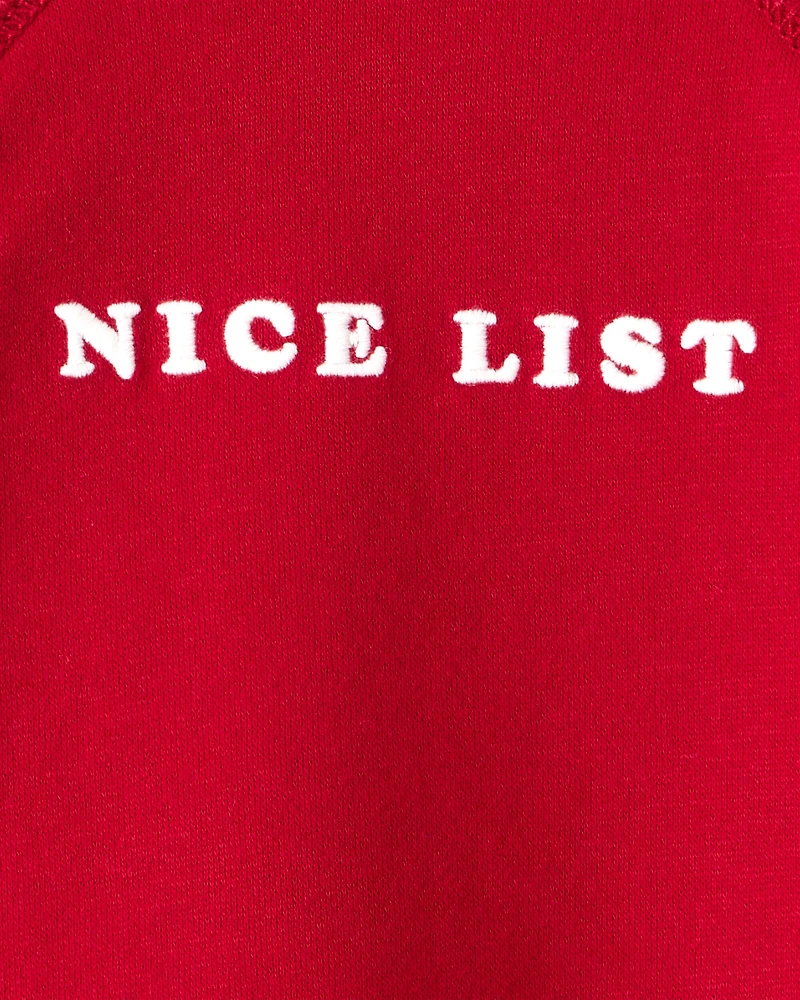 Baby Boy DayDream Fleece Christmas Nice List Long-Sleeve Pullover Sweatshirt - Red