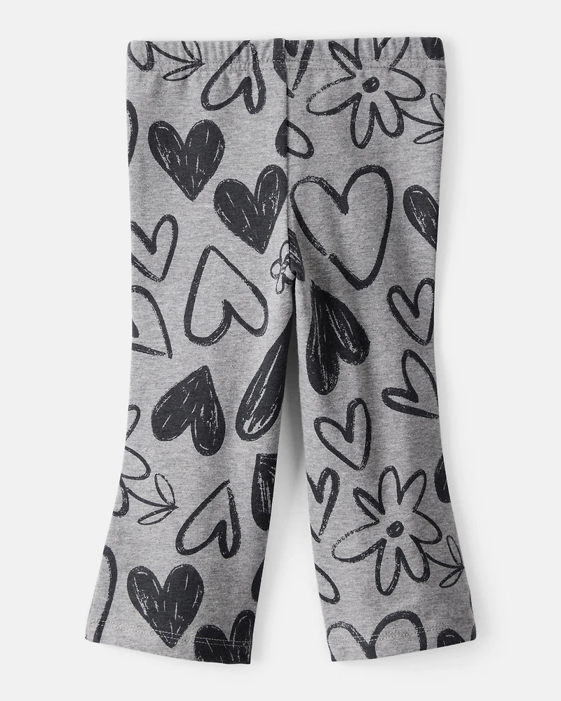 Toddler Girl 2-Piece Heart Print Top & Flare Stretch Leggings Set - Grey