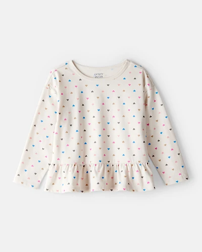 Toddler Girl Heart Print Long-Sleeve Top - Cream