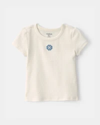 Toddler Girl 'OshKosh B'Gosh' Clover Embroidered Rib Top - Ivory