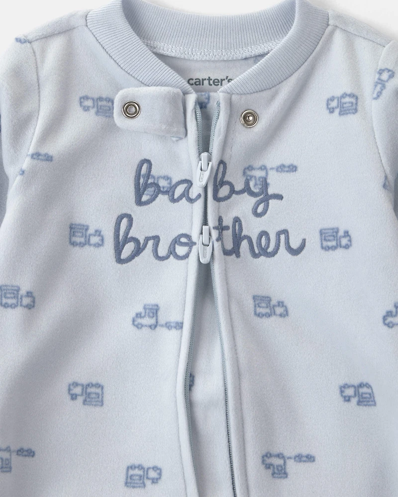 Baby Boy 'Baby Brother' Fleece 2-Way Zip Sleep & Play Pajamas - Blue