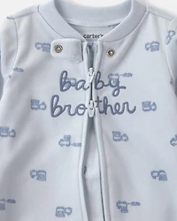 Baby Boy 'Baby Brother' Fleece 2-Way Zip Sleep & Play Pajamas - Blue
