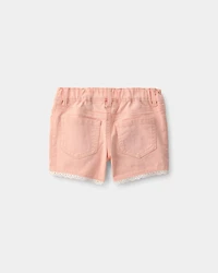 Toddler Girl Eyelet Trim Twill Shorts - Peach
