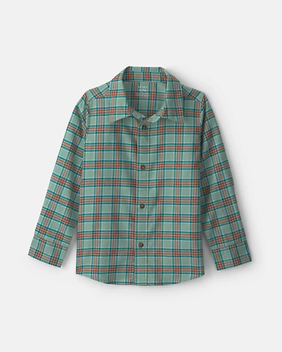 Boys Plaid Long-Sleeve Button-Down Shirt - Green