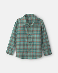 Boys Plaid Long-Sleeve Button-Down Shirt - Green