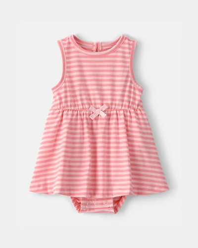 Baby Girl Stripe Sleeveless Bodysuit Dress - Pink