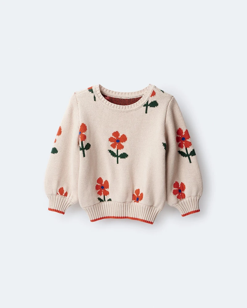 Toddler Girl Floral Pullover Sweater - Khaki