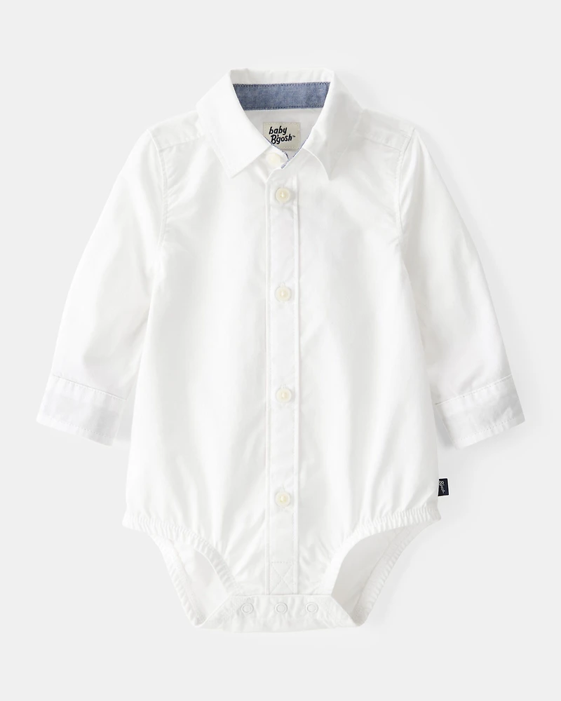 Baby Boy Button-Front Long Sleeve Bodysuit - White