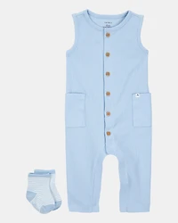 Baby 2-Piece Jumpsuit & Sock Set - Blue