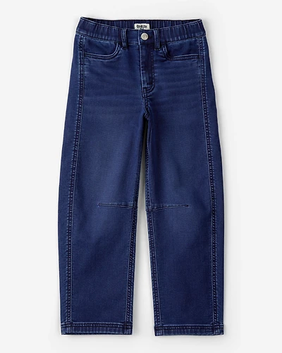 Girls Dark Wash Denim Barrel Jeans - Blue