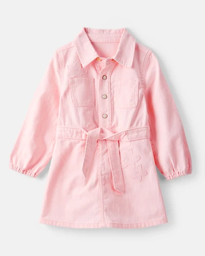 Toddler Girl Embroidered Cotton Long-Sleeve Dress - Pink