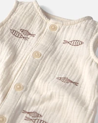 Baby Organic Cotton Gauze Embroidered Romper