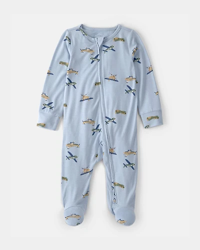 Baby Boy Plane 2-Way Zip PurelySoft Footie Sleep & Play Pajama - Blue