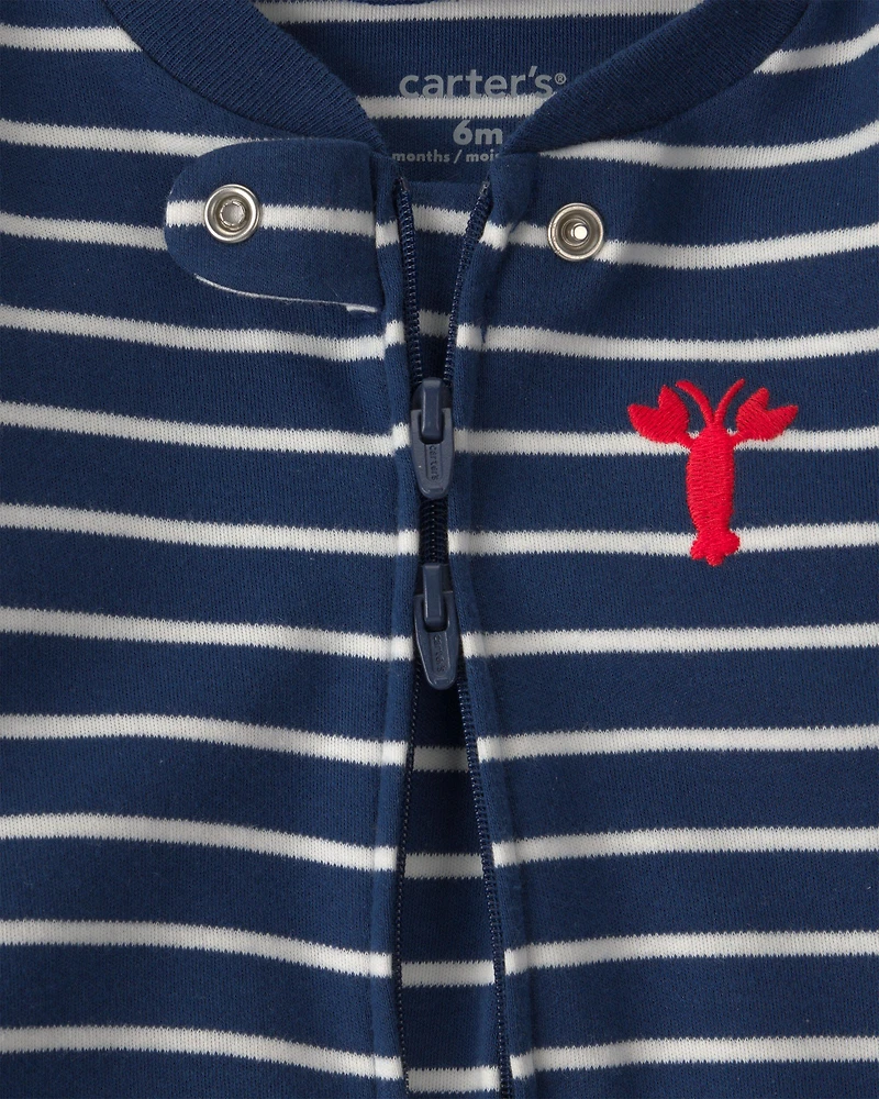Baby Boy Lobster 2-Way Zip 100% Cotton Sleep & Play Pajama - Blue