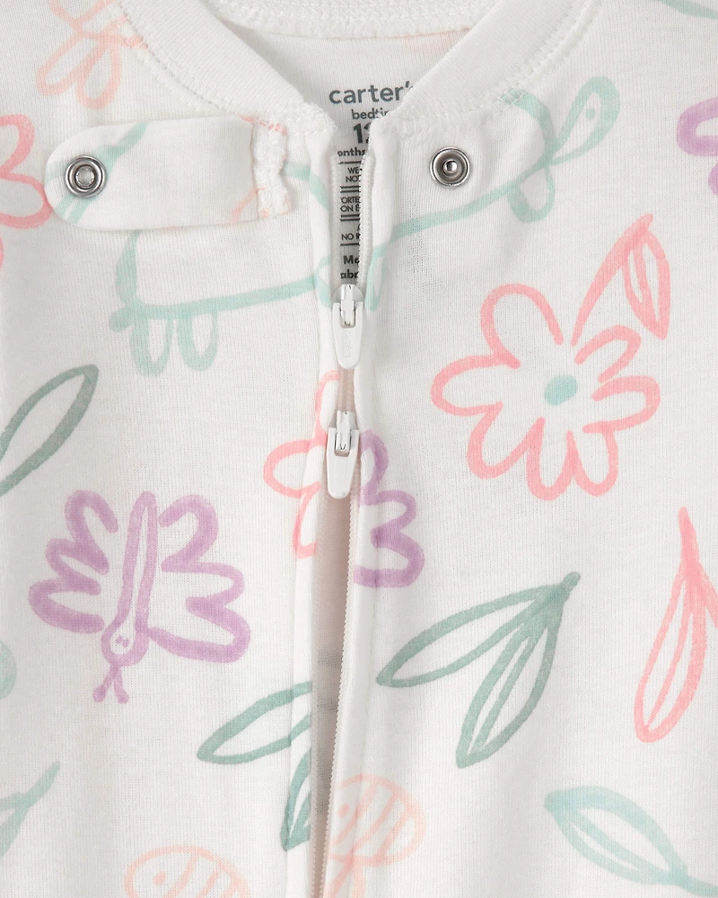 Baby Girl Floral 100% Cotton Snug Fit 1-Piece Pajama - White
