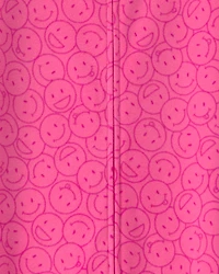 Girls 1-Piece Smiley Faces Fleece Loose Fit Footed Pajama - Pink