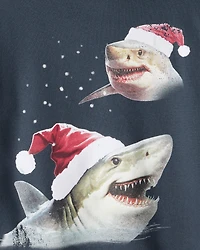 Boys Christmas Santa Shark Long-Sleeve Fleece Hoodie - Navy