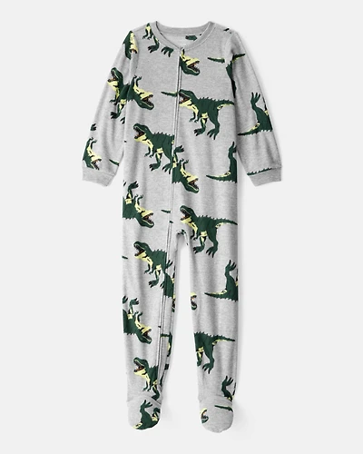 Boys Dinosaur Loose Fit Long-Sleeve Zip-Up 1-Piece Pajamas - Grey