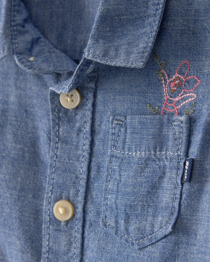 Baby Boy Disney© Winnie the Pooh Chambray Embroidered Button-Down Shirt - Medium Wash