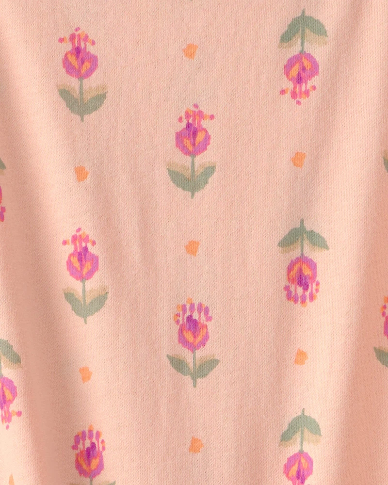 Girls Floral Short-Sleeve Top - Peach