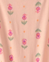 Girls Floral Short-Sleeve Top - Peach