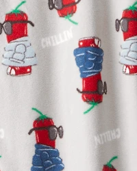 Boys Chili Pepper Print Fleece Long-Sleeve Loose Fit 1-Piece Pajamas - Grey