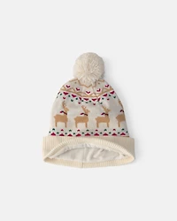 Kids 2-Piece Fair Isle Christmas Beanie & Glove Set - Cream