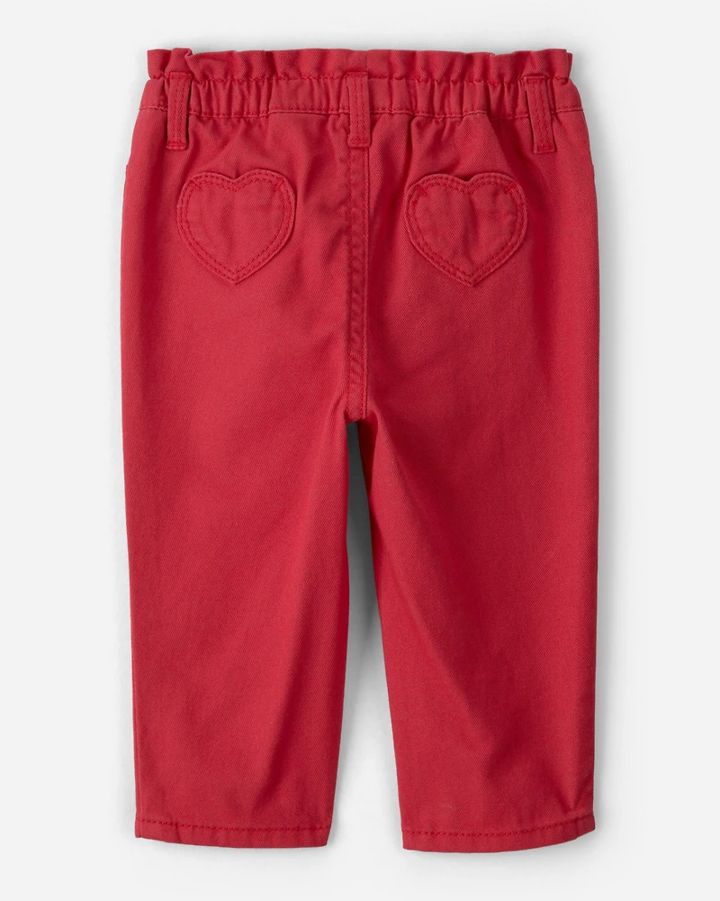 Baby Girl Heart Pocket Twill Pants - Red