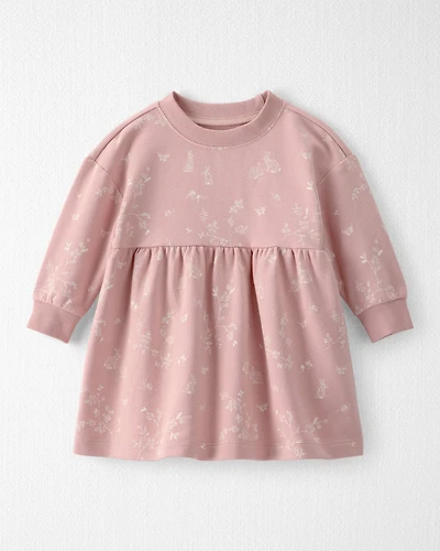 Baby Girl Organic Cotton French Terry Dress in Pink Bunnies Print