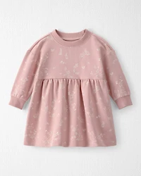 Baby Girl Organic Cotton French Terry Dress in Pink Bunnies Print
