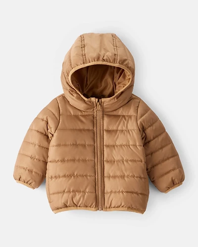 Baby Packable Hooded Puffer Jacket - Brown