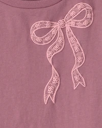 Girls Lace Bow Short-Sleeve Graphic Tee - Pink