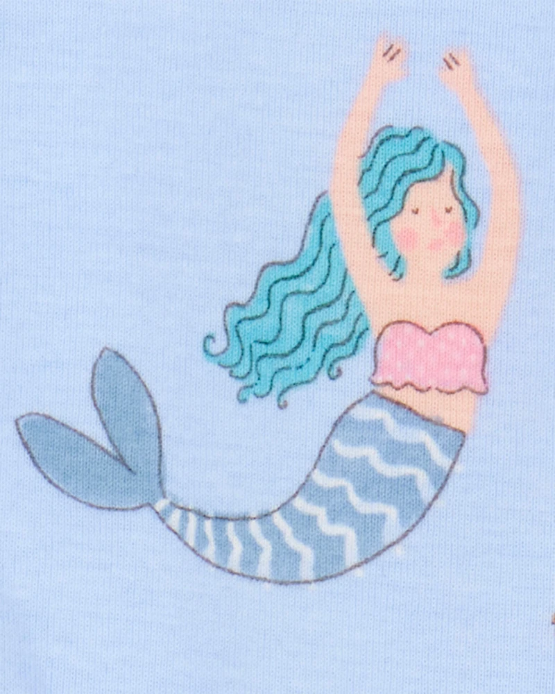 Toddler Mermaid Print Snug Fit Cotton 4-Piece Pajamas