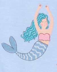 Toddler Mermaid Print Snug Fit Cotton 4-Piece Pajamas