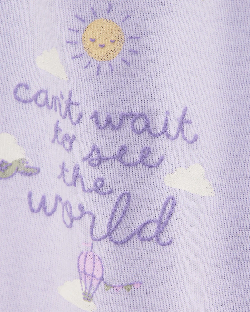 Baby Girl 3-Piece Hot Air Balloon Print Little Cardigan Set - White/Purple