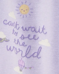 Baby Girl 3-Piece Hot Air Balloon Print Little Cardigan Set - White/Purple