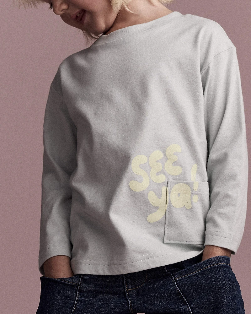 Toddler 'See Ya' Long-Sleeve Pocket Relaxed Graphic Tee - Light Blue