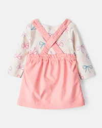 Baby Girl 3-Piece Bow Heart Print Long-Sleeve Dress Set - Ivory/Pink