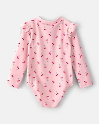 Baby Girl Cherry Long-Sleeve 1-Piece Rashguard Swimsuit - Pink
