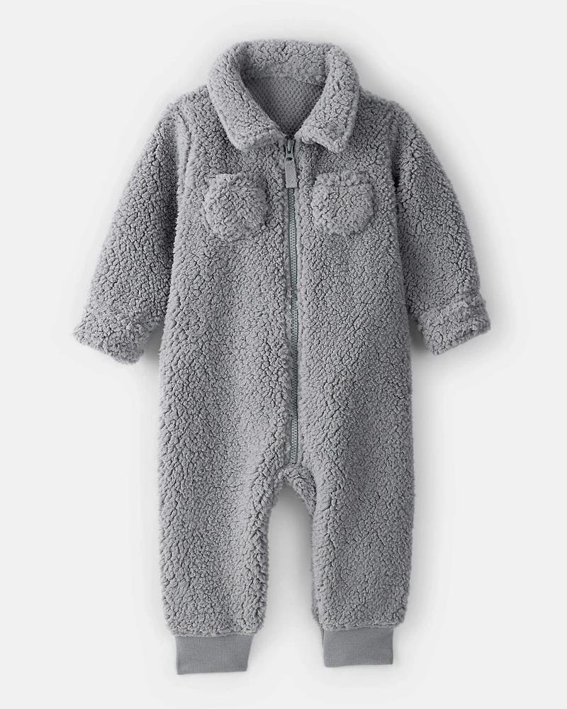 Baby Boy Sherpa Pocket Zip-Up Jumpsuit - Grey