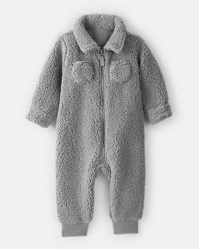 Baby Boy Sherpa Pocket Zip-Up Jumpsuit - Grey