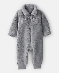 Baby Boy Sherpa Pocket Zip-Up Jumpsuit - Grey