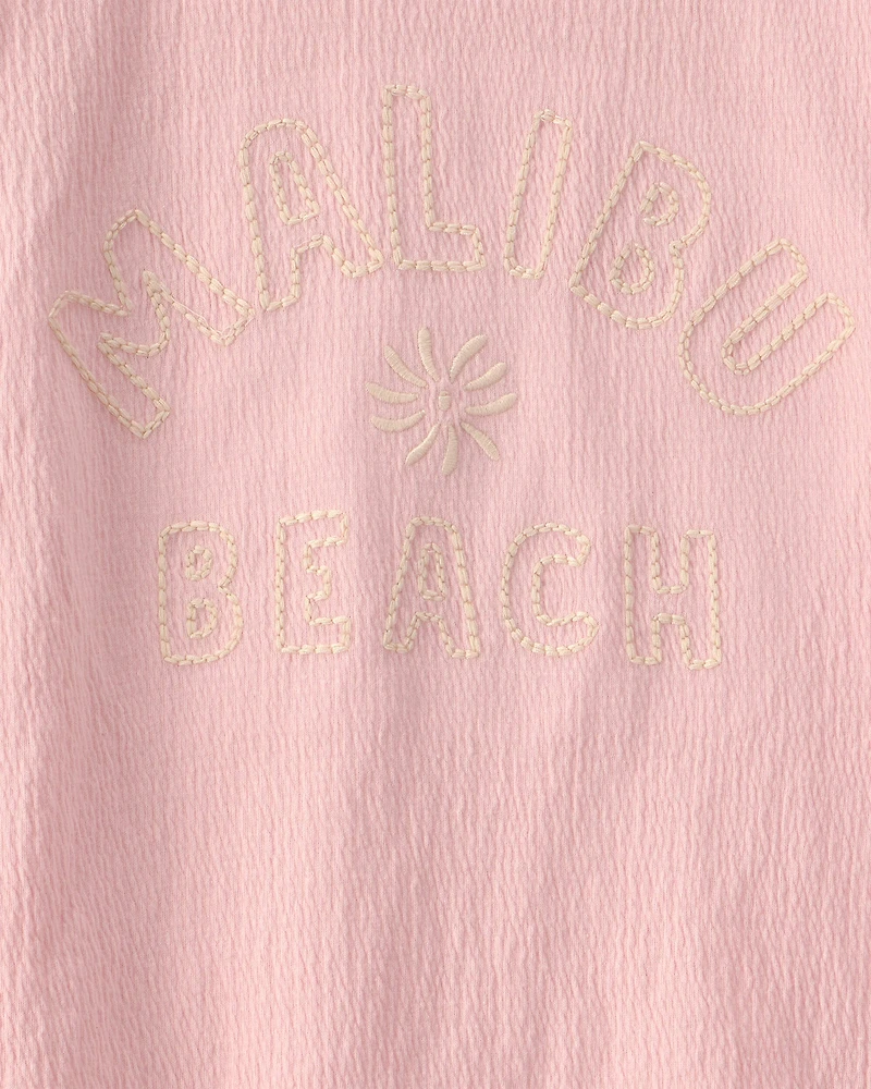 Girls 'Malibu Beach' Crinkle Top - Pink