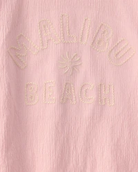 Girls 'Malibu Beach' Crinkle Top - Pink