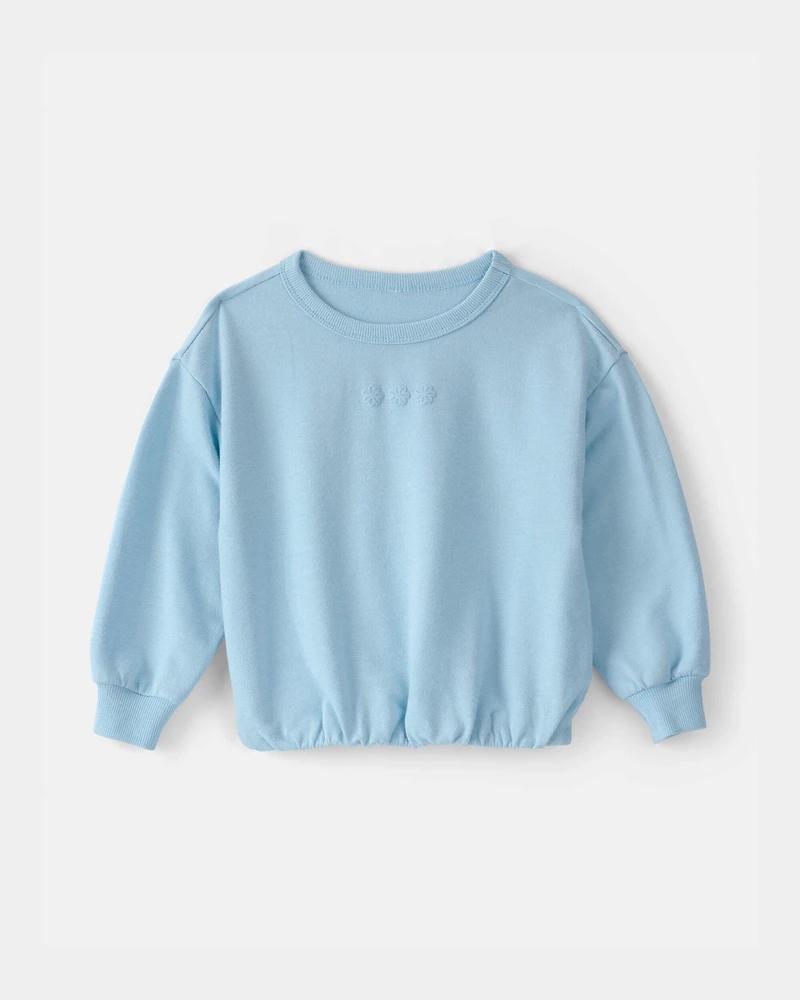 Toddler Girl Flowers French Terry Pullover Sweatshirt - Blue