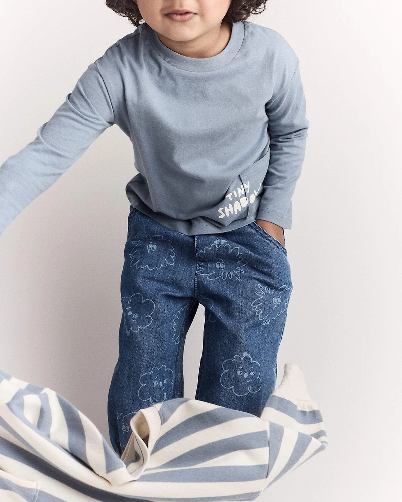 Toddler 'Tiny Shadow' Long-Sleeve Pocket Graphic Tee - Blue