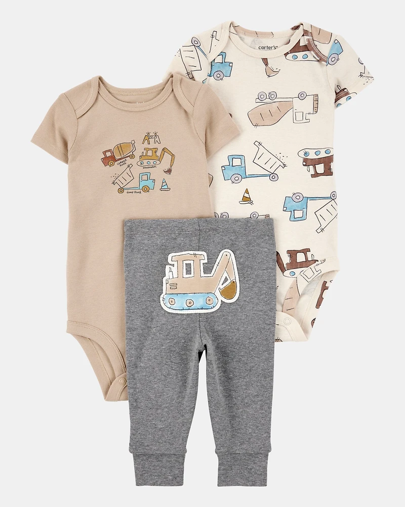 Baby Boy 3-Piece Construction Little Character Set® - White/Tan/Grey