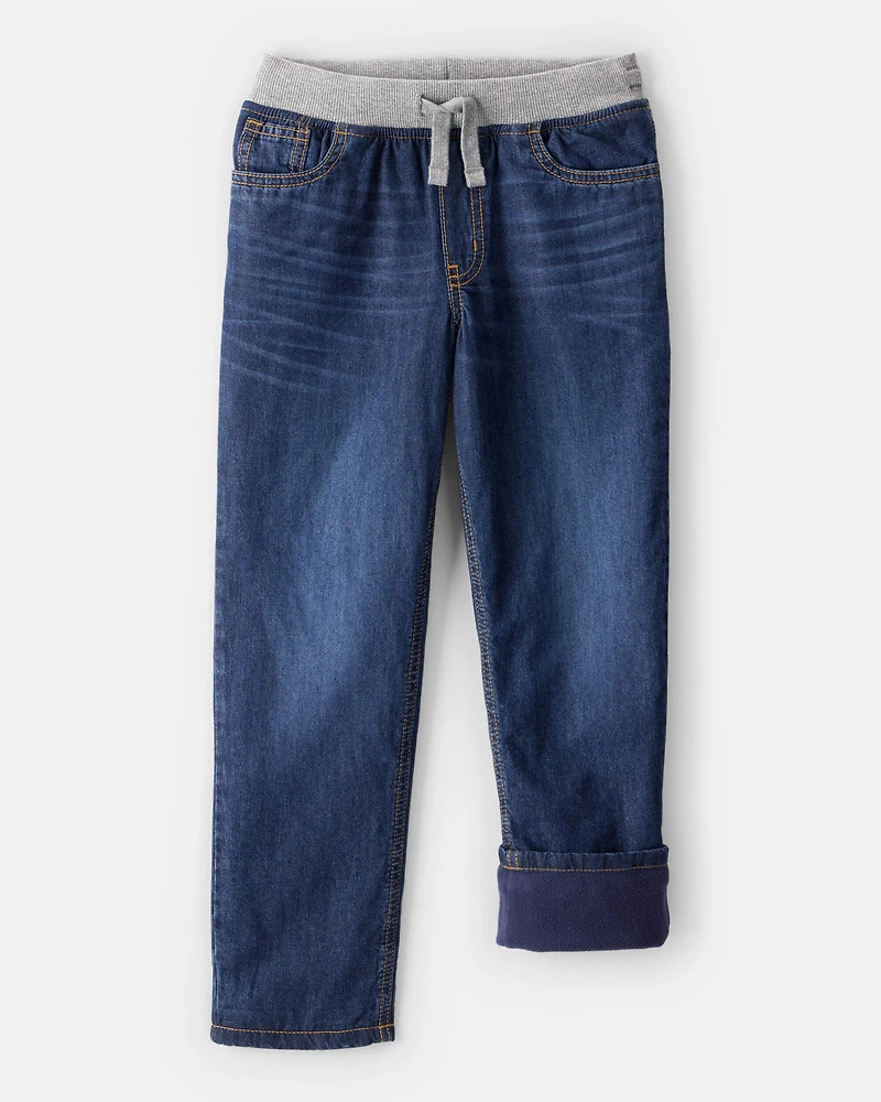 Boys Denim Pull-On Straight Jeans - Dark Wash