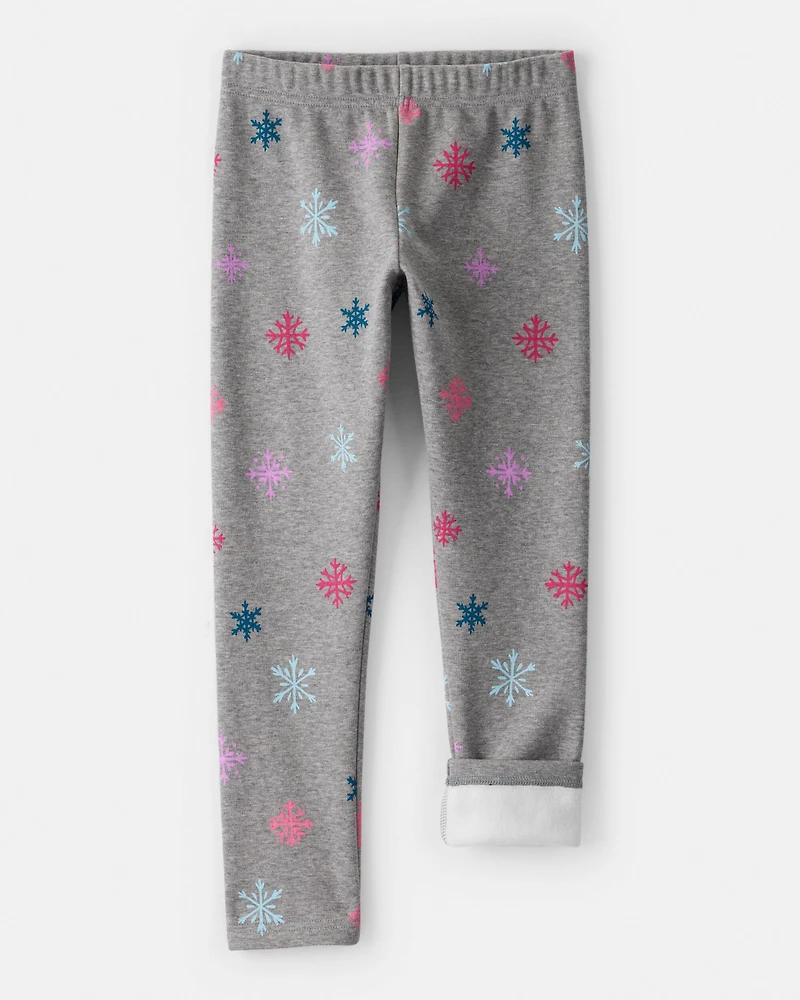 Girls Snowflake Cozy Fleece Pull-On Stretch Leggings - Grey