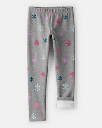 Girls Snowflake Cozy Fleece Pull-On Stretch Leggings - Grey